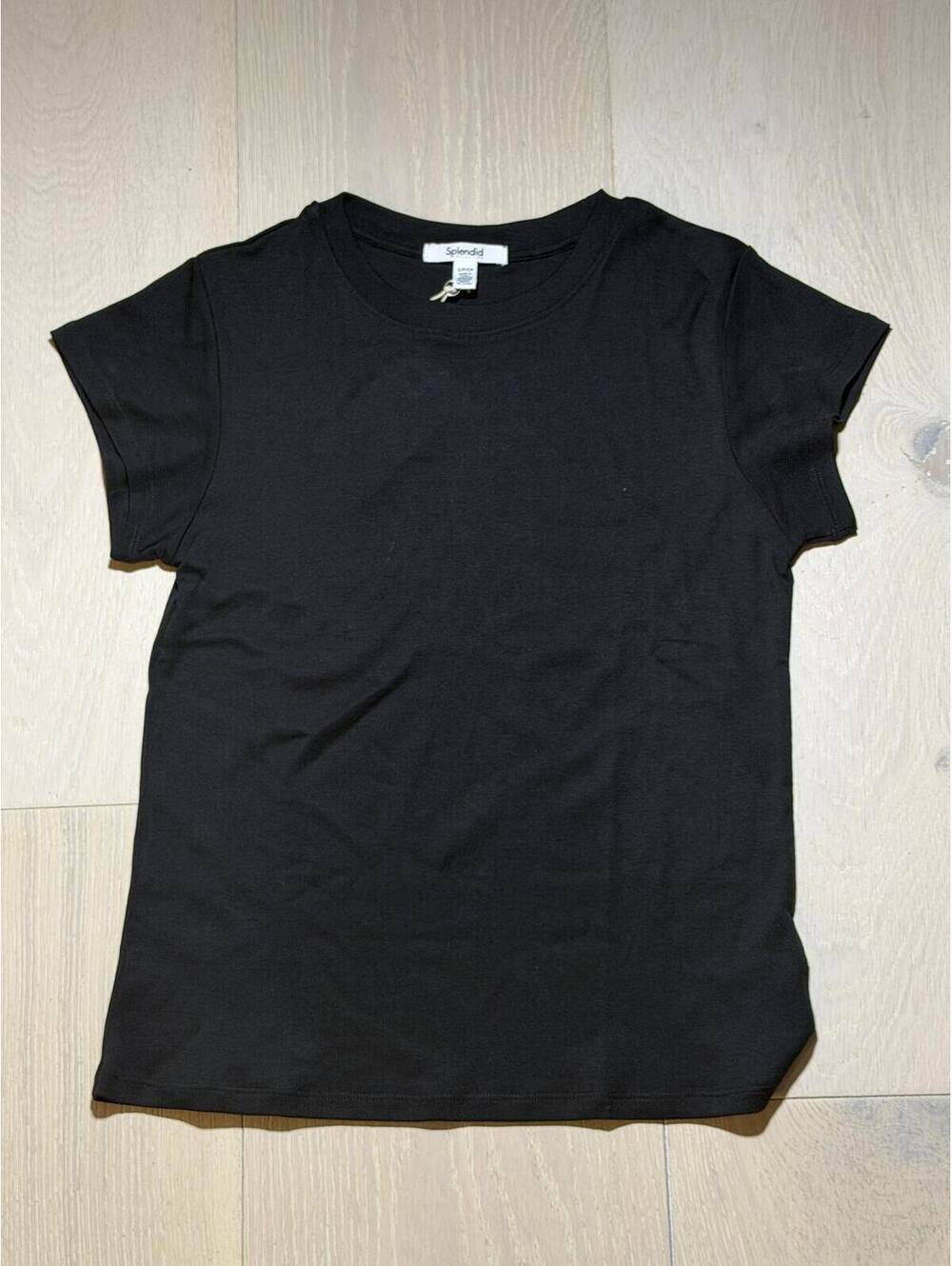 NWT Splendid Faye Black Ribbed Crewneck Tee Shirt S